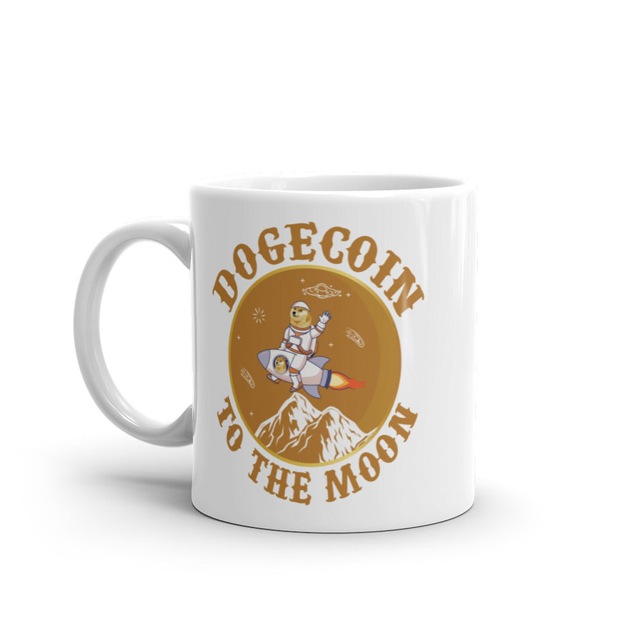 Dogecoin To The Moon - White glossy mug