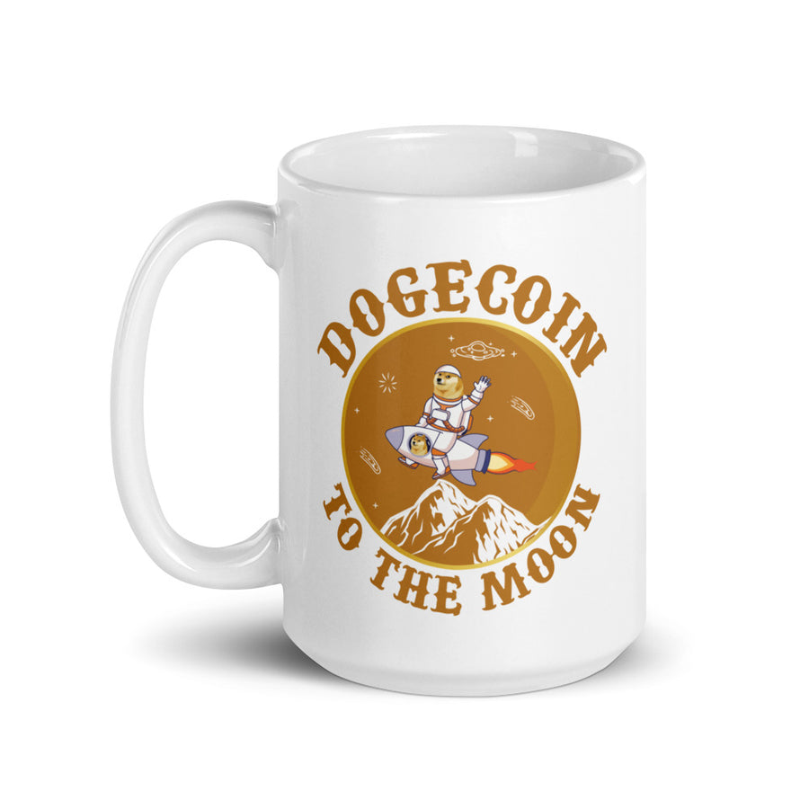 Dogecoin To The Moon - White glossy mug